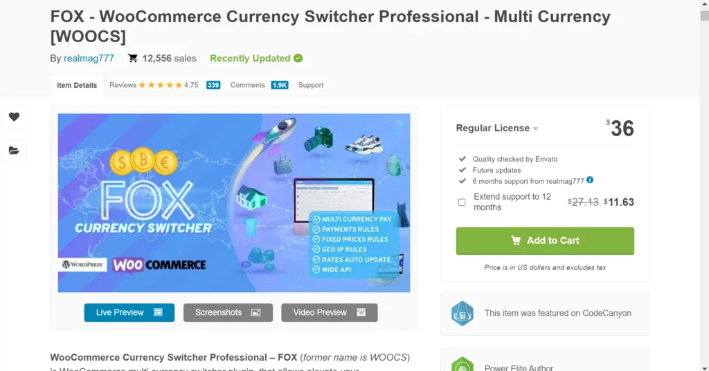 FOX - WooCommerce Currency Switcher Professional - Multi Currency [WOOCS] plugin