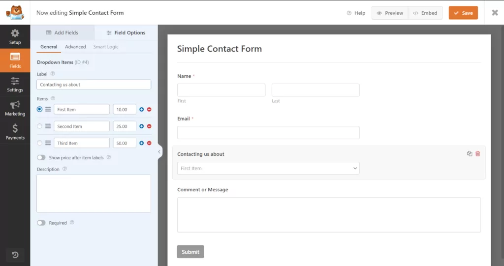 translate WPForms forms from settings menu