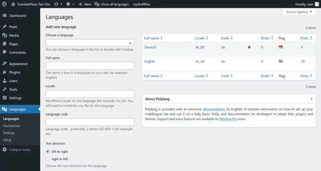 polylang language management