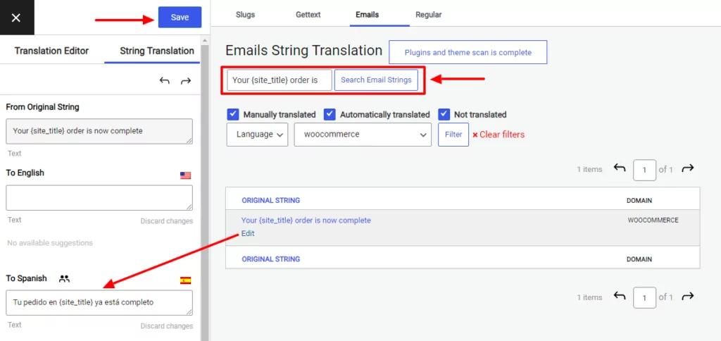 Translating WooCommerce Complete order email