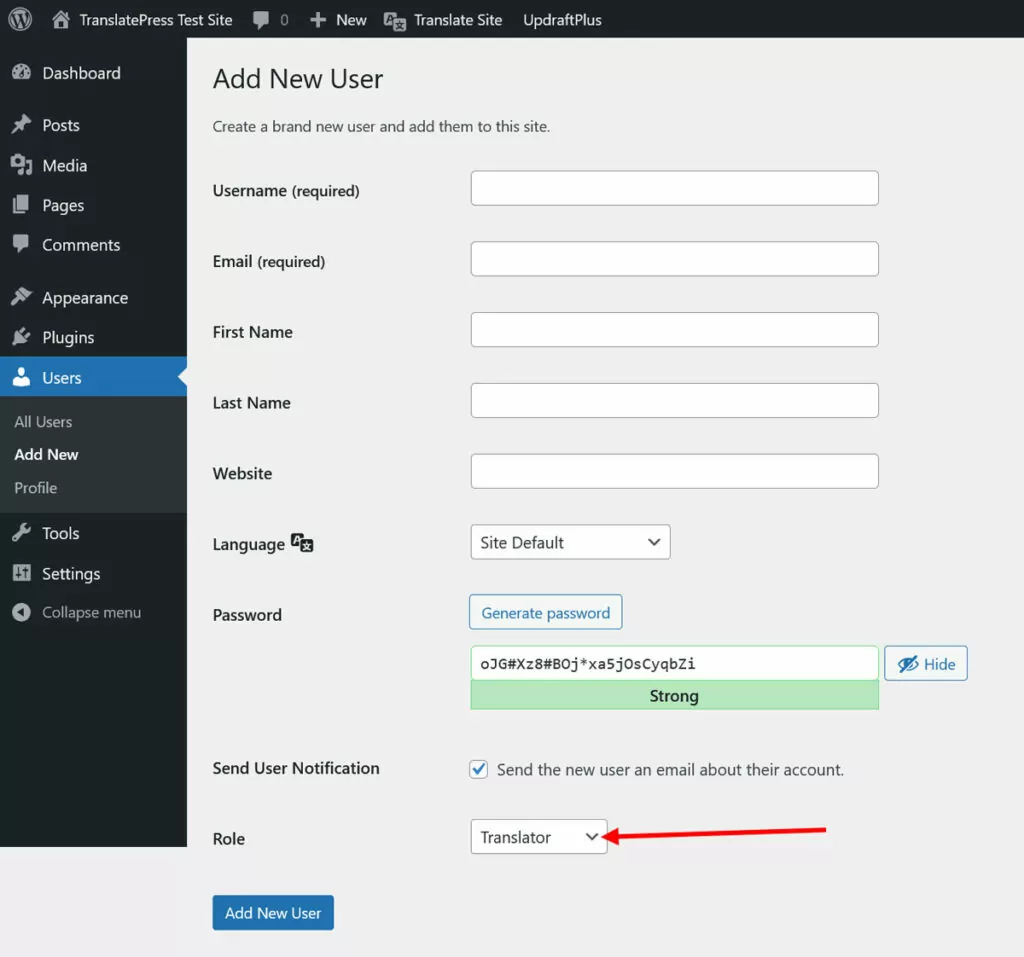 create translator account in translatepress