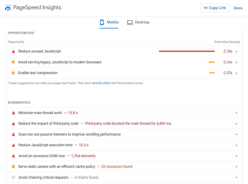 pagespeed insight warnings to boost speed