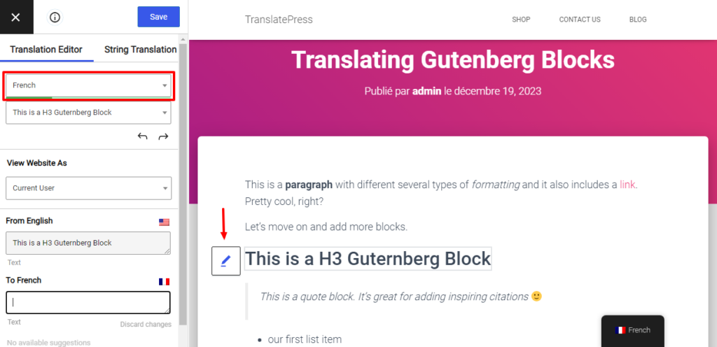 TranslatePress Translate Gutenberg Blocks