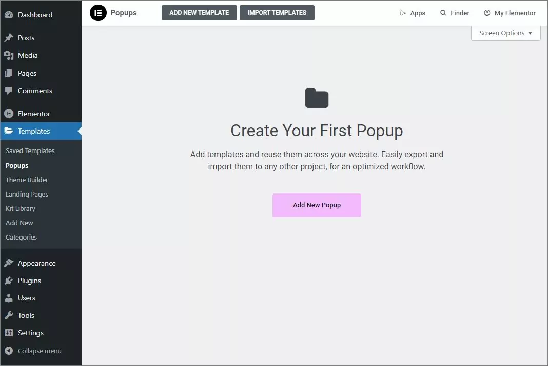 Creating a new popup though Elementor