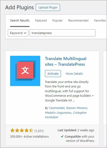 TranslatePress install