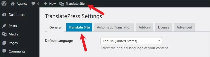 TranslatePress translate site buttons