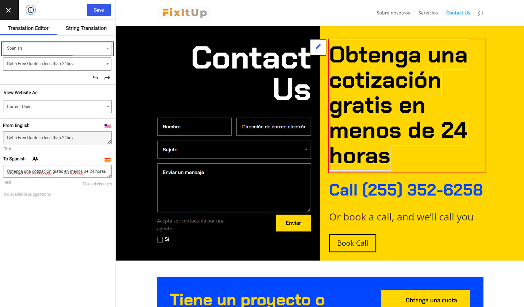 translated divi string example in spanish