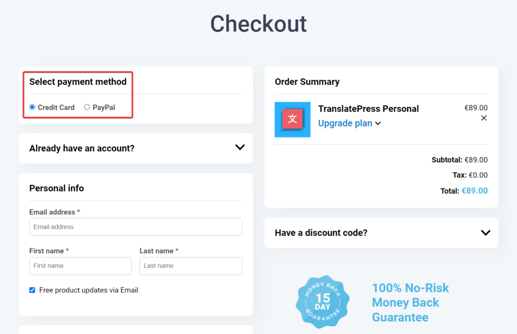 multiple payment method by online store