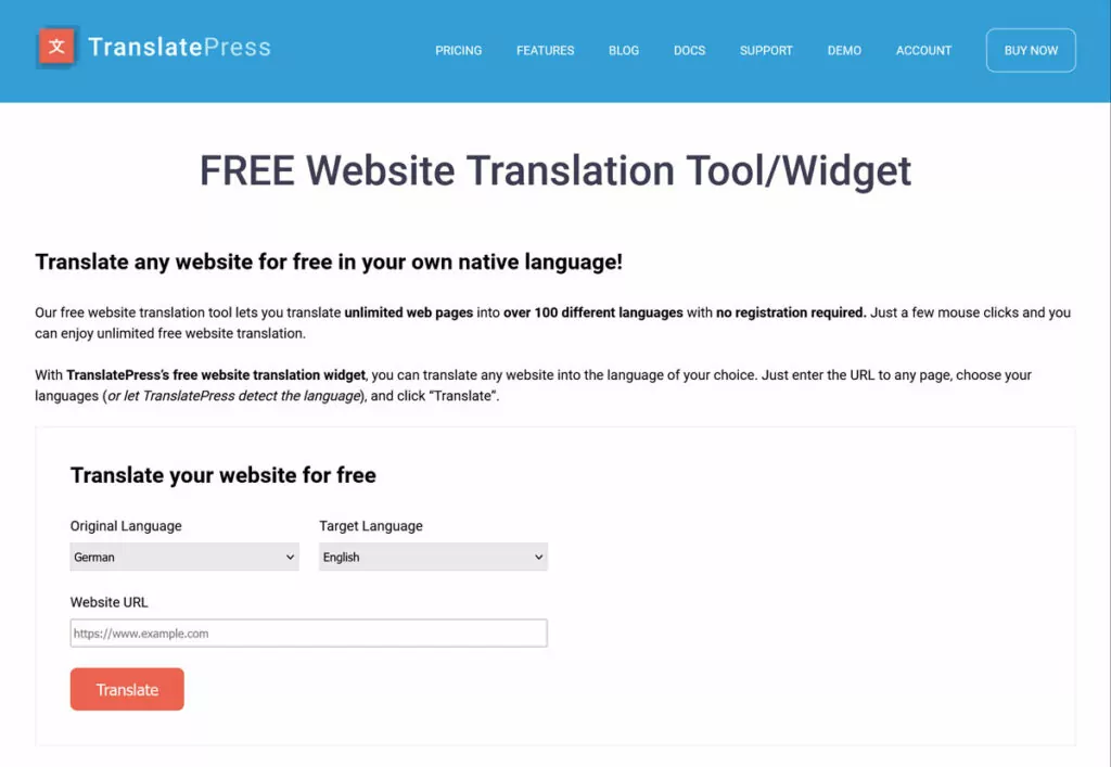 translate german website with free online translation tool