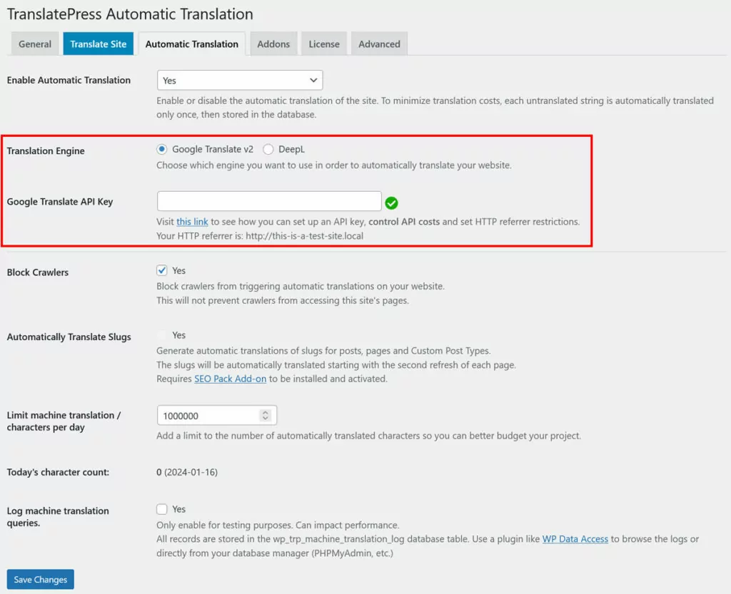 translatepress automatic translation options