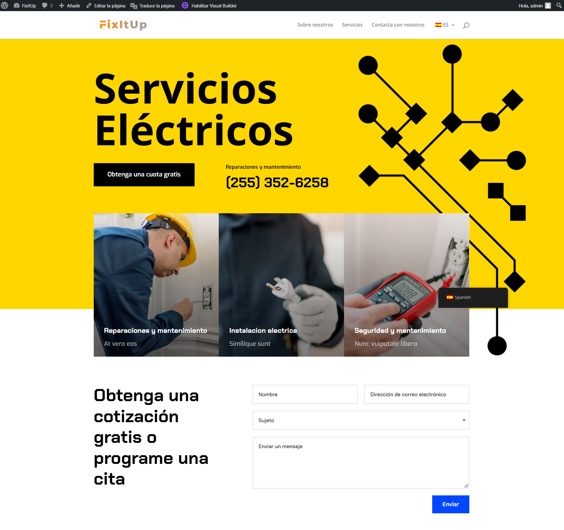 homepage view electrical services in spanish