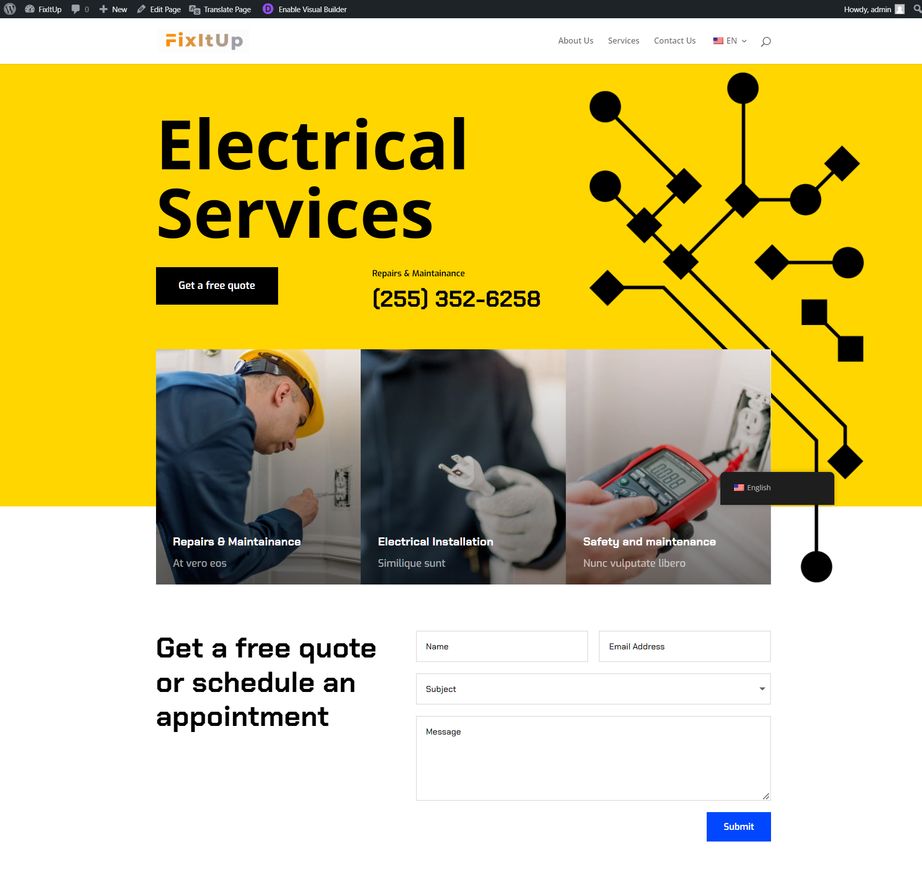 homepage view electrical services before automatic translation