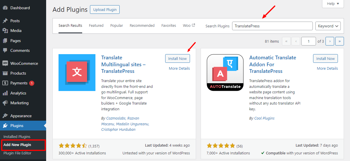 installing translatepress free version