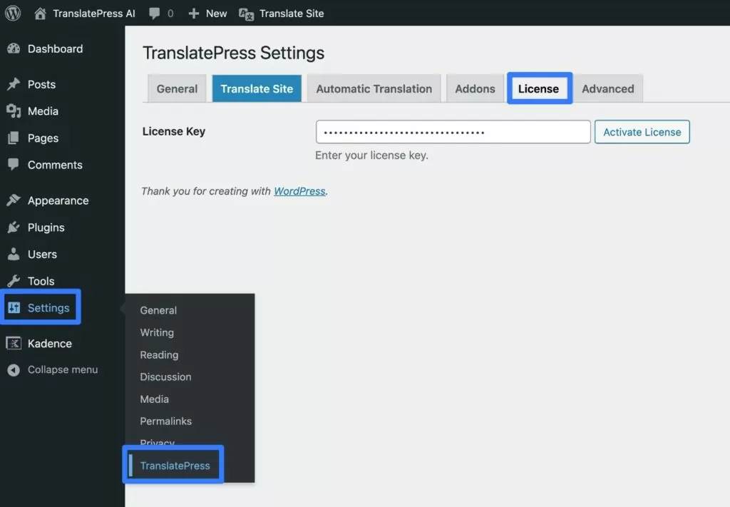How to activate TranslatePress