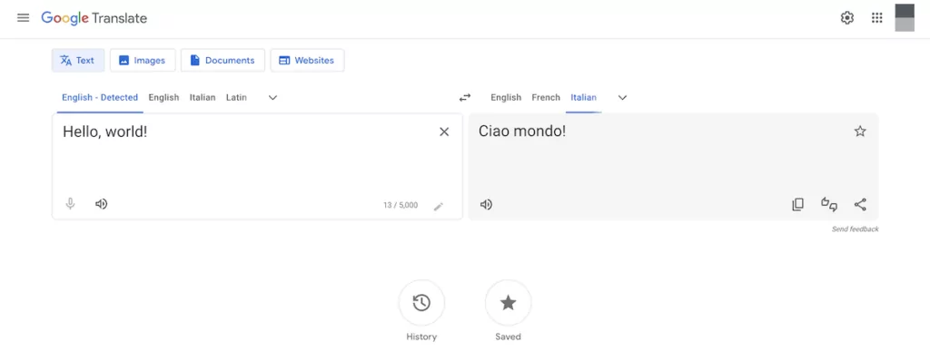 The main Google Translate interface.