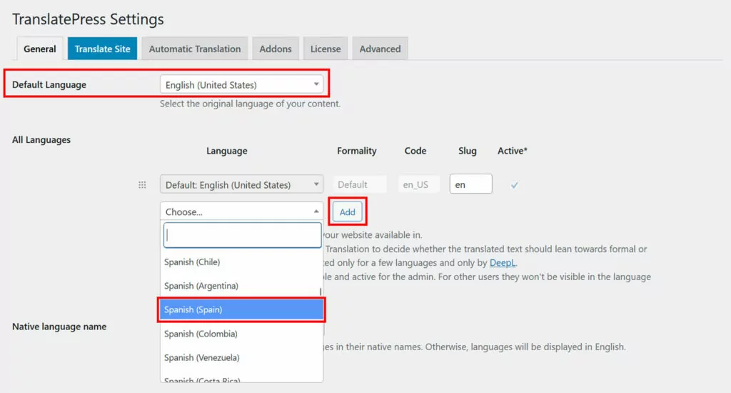 set default and target language to start international blogging