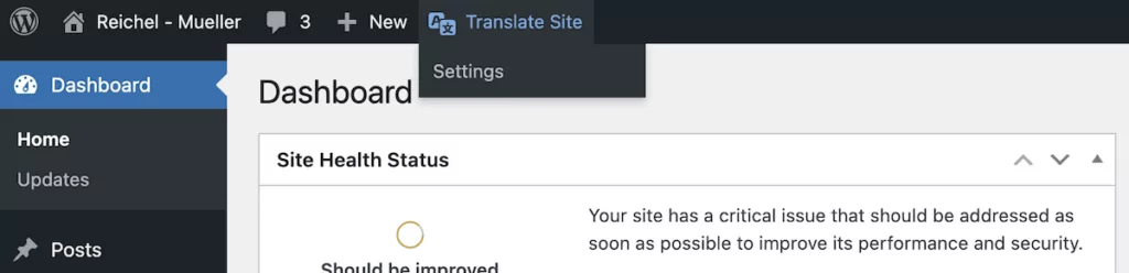 The Translate Site button for TranslatePress.