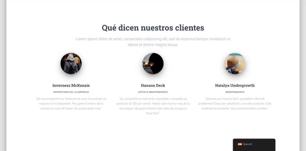 A website in Spanish, translated from English.