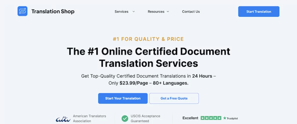 The Translation Shop website.