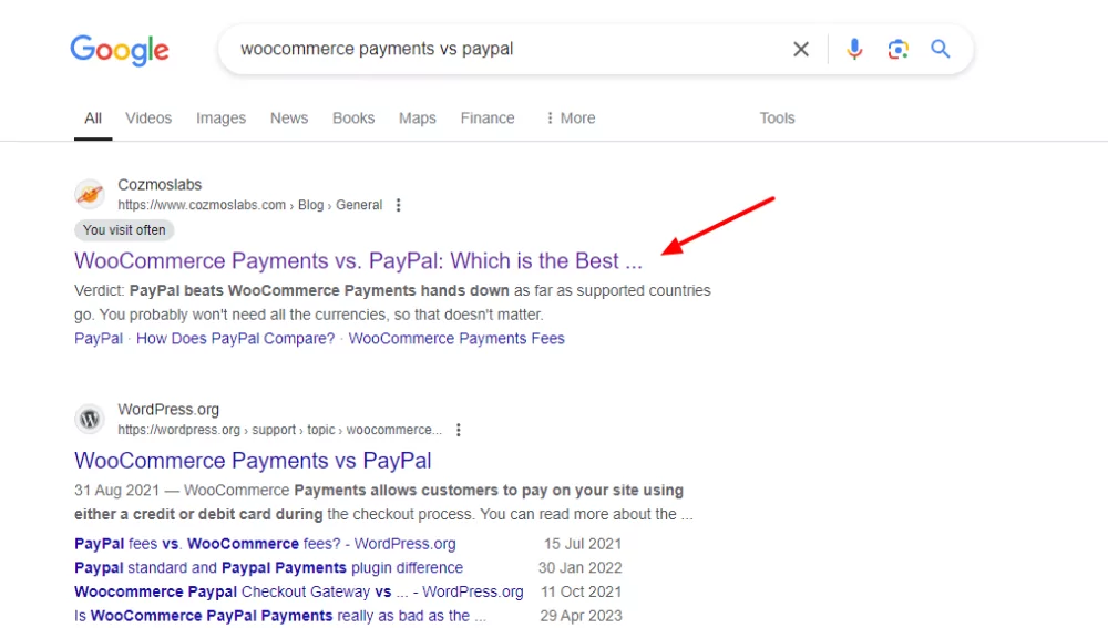 seo first page ranking example