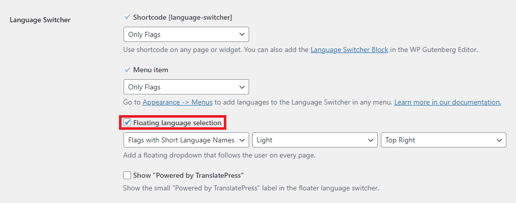 language switcher for multilingual website