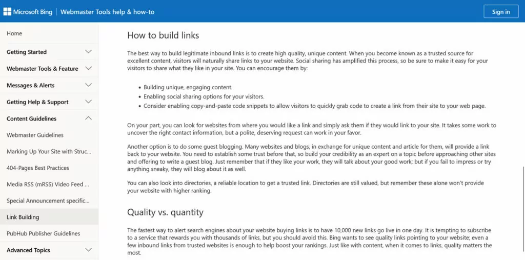 bing link building guidelines