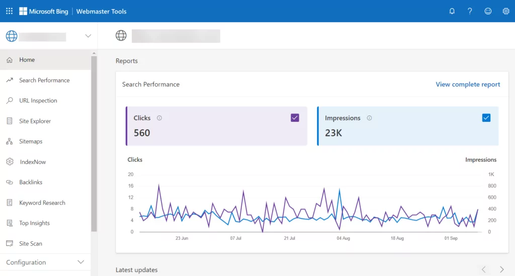 bing webmaster dashboard