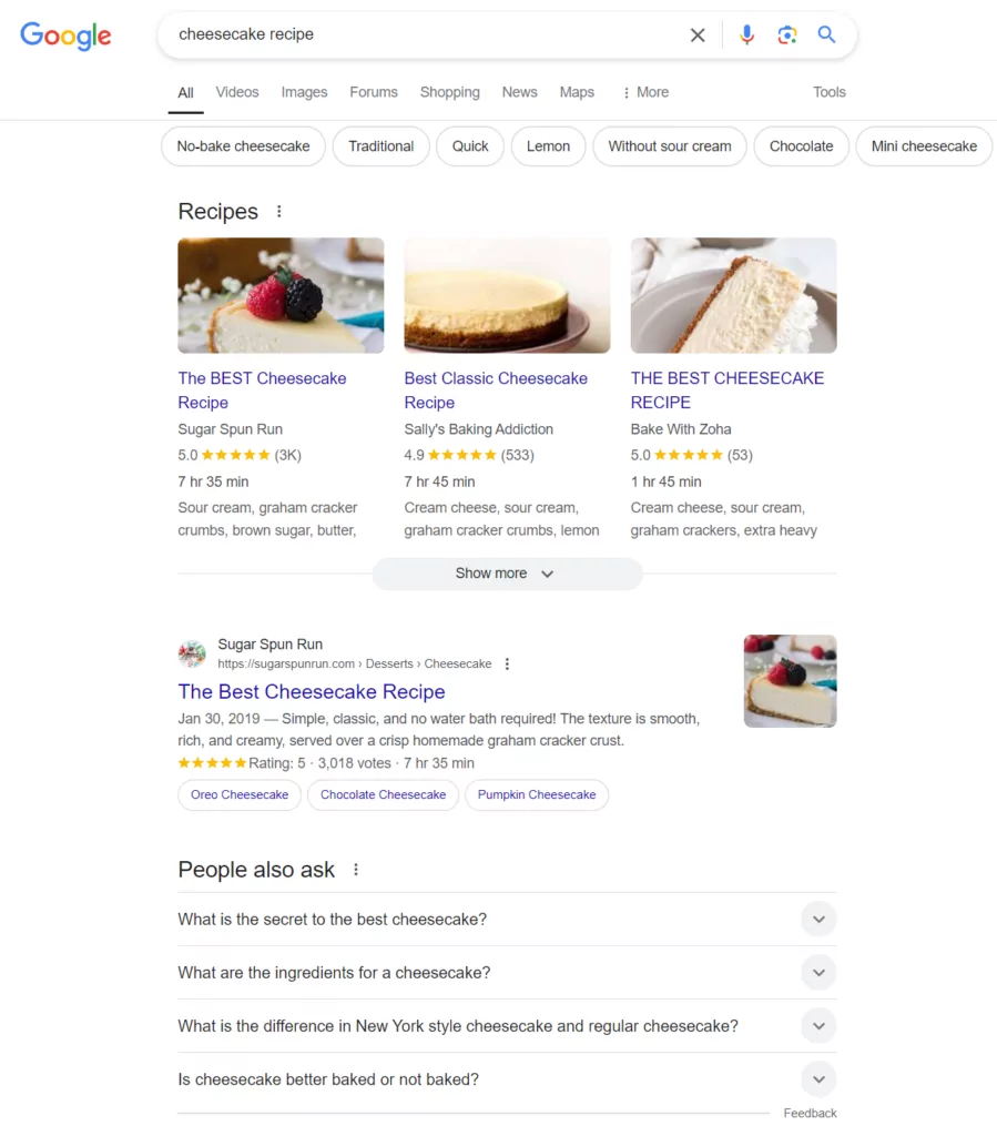 google serp example