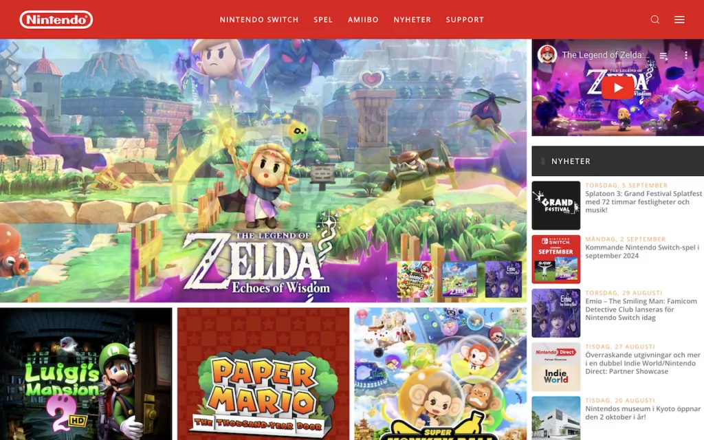 The Swedish Nintendo website, which runs on the Joomla! multilingual CMS.