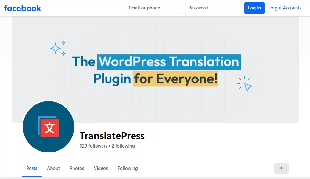 translatepress facebook page social sharing example