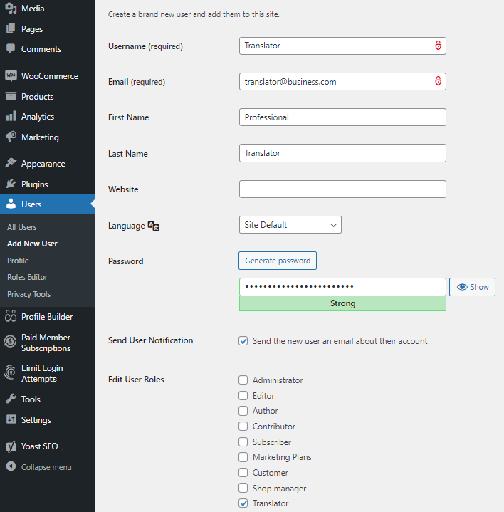 assign translator role to users