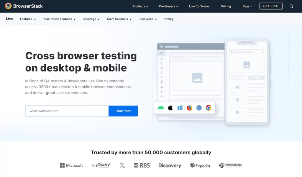 The BrowserStack website.