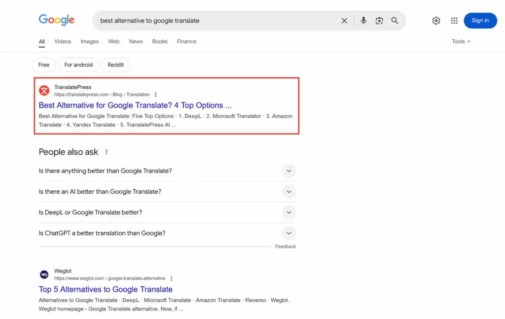 brand appearing in search results example