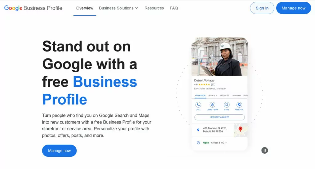 google business profile homepage