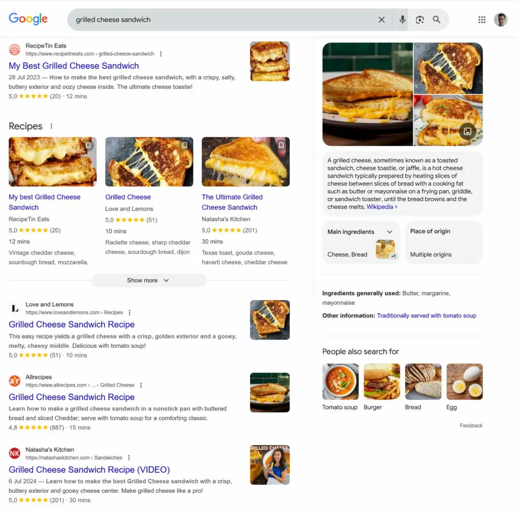 grilled cheese sandwich keyword search results