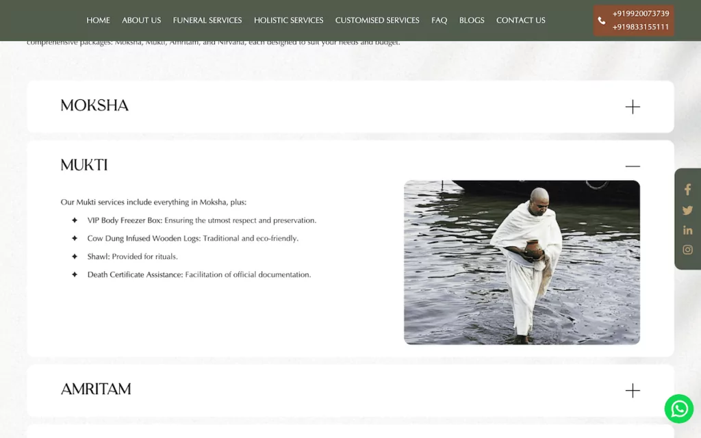 A website for a Mumbai funeral director service.