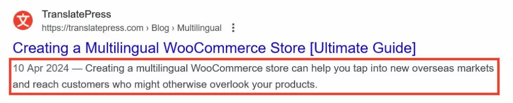 meta description in search results example