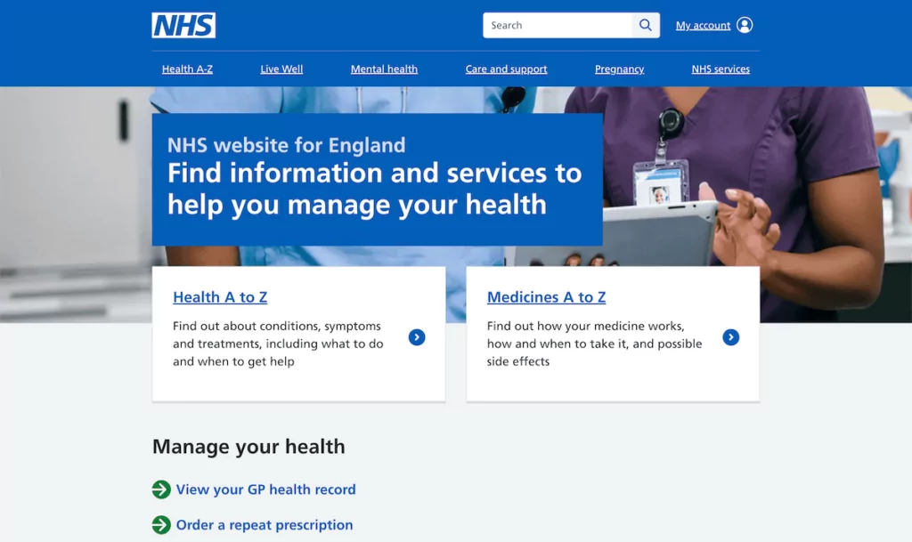 The NHS website in the UK.
