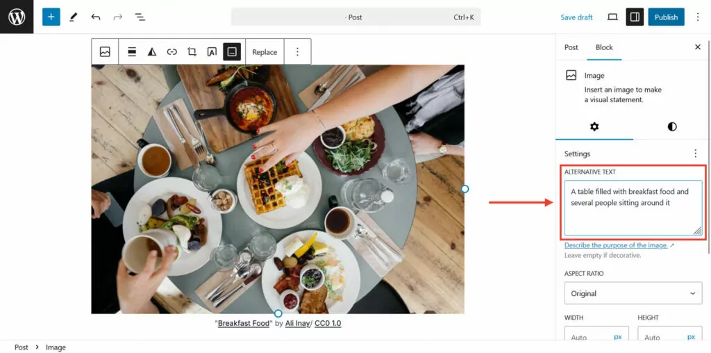 set alt text in wordpress editor