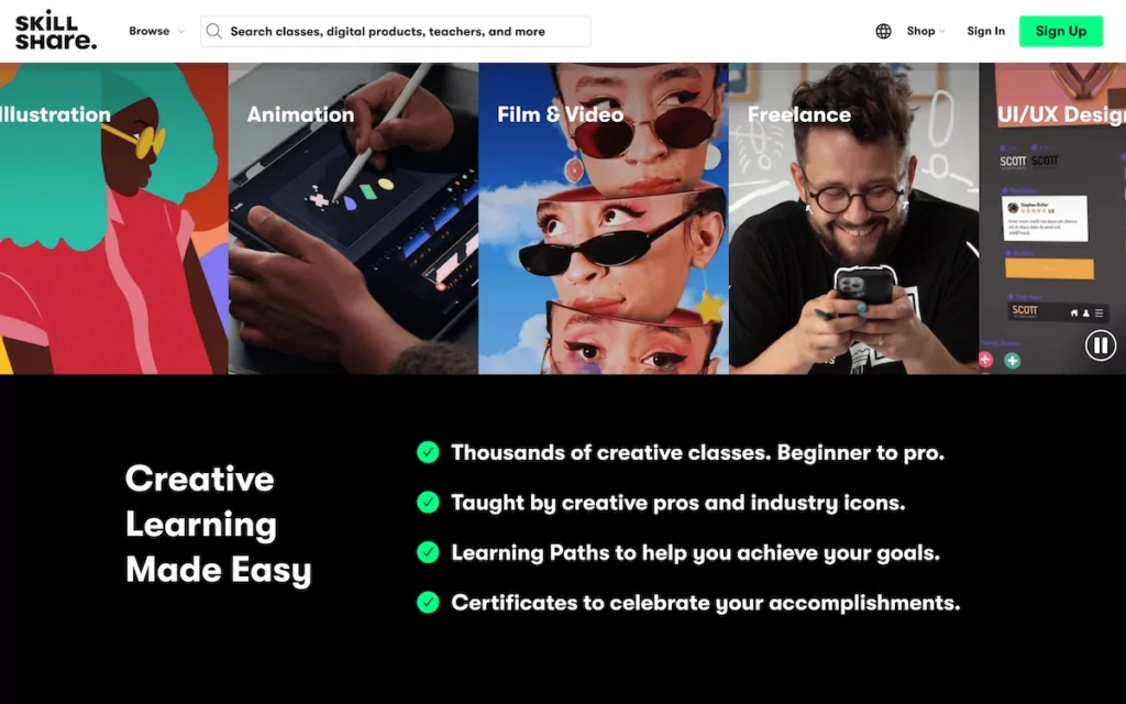 The Skillshare website.