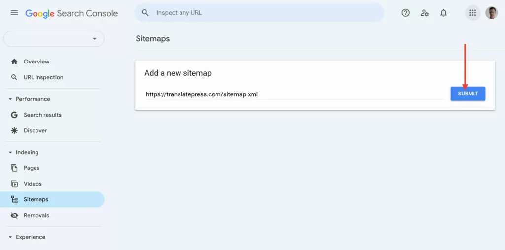 submit sitemap in google search console