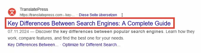 seo basics for beginners: title tag in search results example
