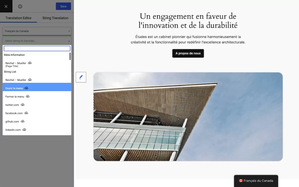 TranslatePress' visual translation editor.