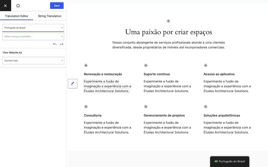 TranslatePress' Translation Editor screen.