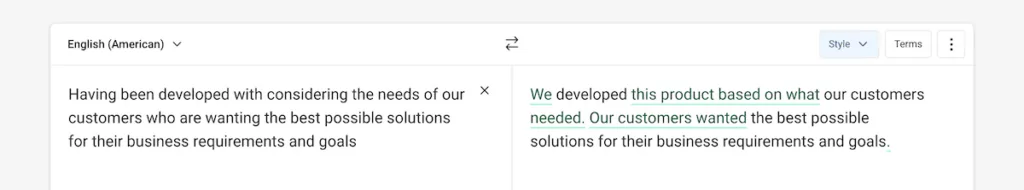 Changing a complex sentence to simple using DeepL Write.