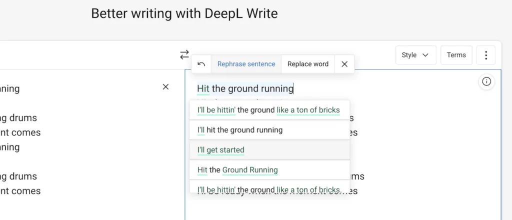 A sentence suggestion within DeepL Write.