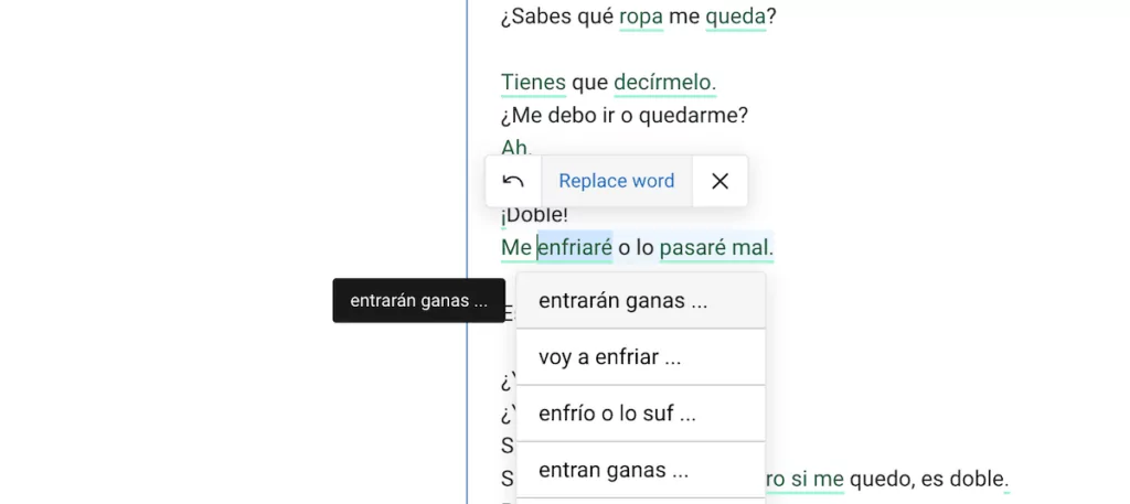 DeepL Write suggesting a change to text.