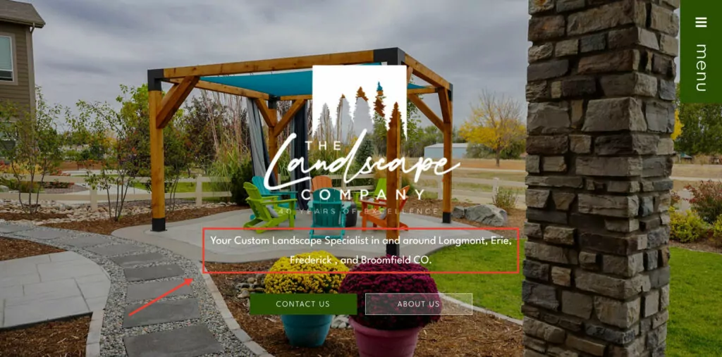 location based keywords in landscaping company website example