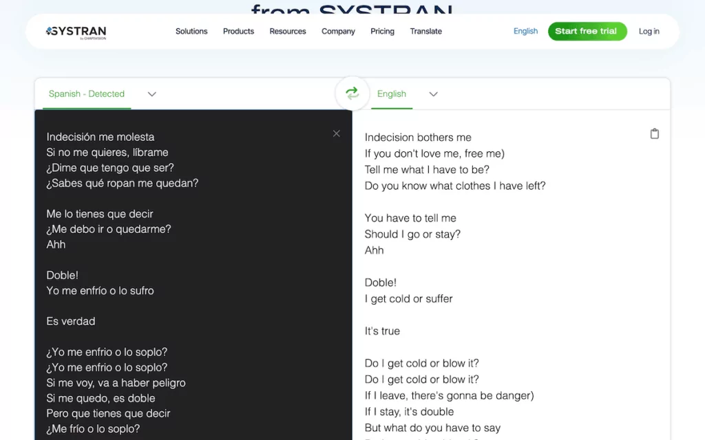 The Systran Online translation tool.