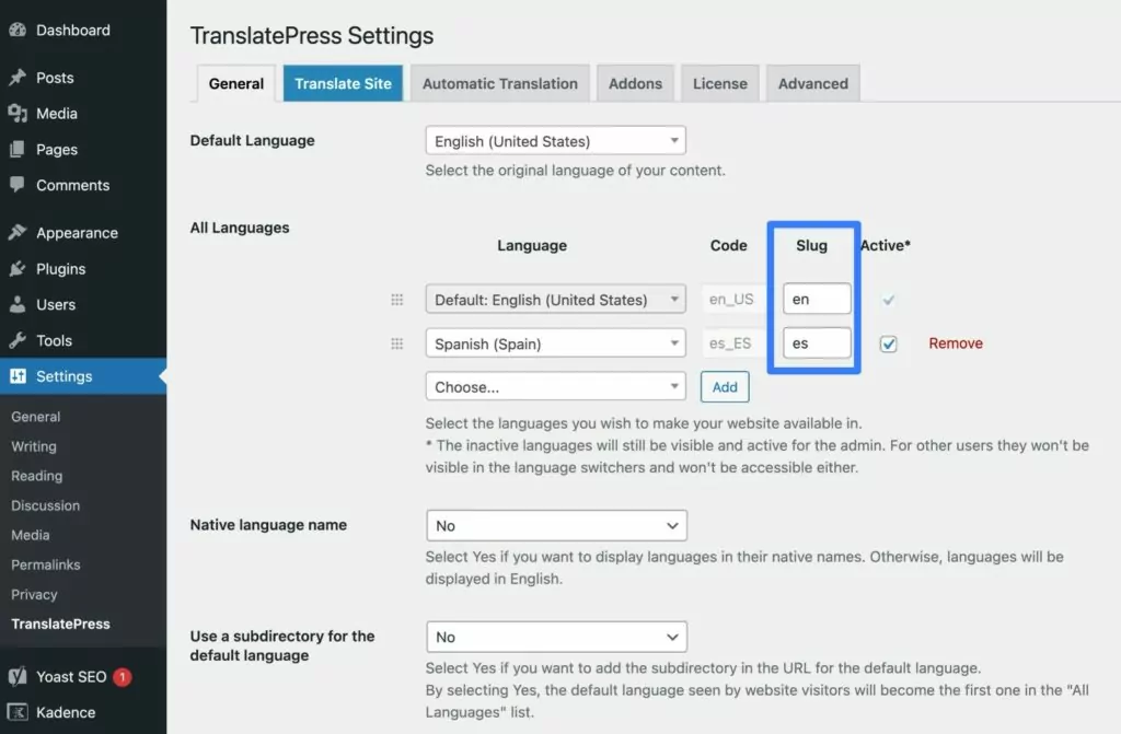 Changing language slug can cause TranslatePress 404 error